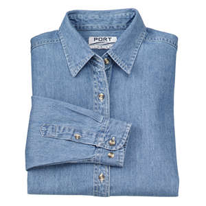 Port Authority Ladies Long Sleeve Denim Shirt - Dark/All