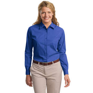 Port Authority Ladies Long Sleeve Easy Care Soil Resistant Shirt - Dark/All 
