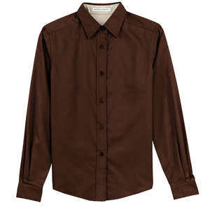 Port Authority Ladies Long Sleeve Easy Care Shirt - Dark/All Coffee/Stone