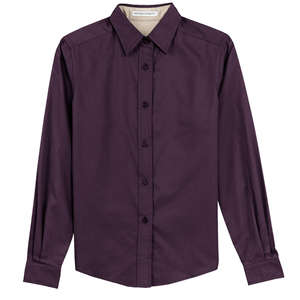 Port Authority Ladies Long Sleeve Easy Care Shirt - Dark/All Eggplant/Stone, Light