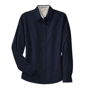 Port Authority Ladies Long Sleeve Easy Care Shirt - Dark/All Blue, Navy/Stone