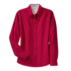 Port Authority Ladies Long Sleeve Easy Care Shirt - Dark/All Red/Stone