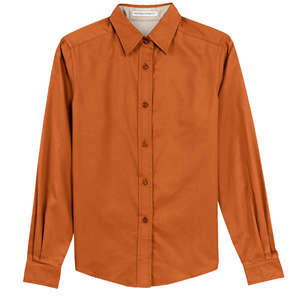 Port Authority Ladies Long Sleeve Easy Care Shirt - Dark/All Orange, Texas/Stone