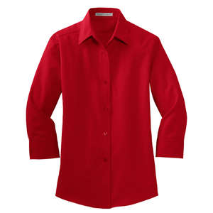 Port Authority Ladies 3/4-Sleeve Easy Care Shirt - Dark/All Red