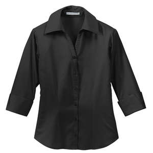 Port Authority Ladies 3/4-Sleeve Open Neck Blouse - Dark/All Black