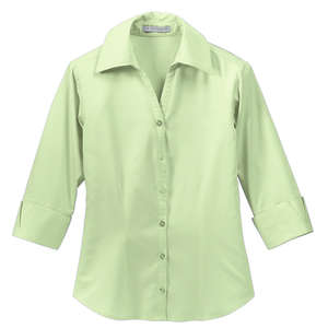 Port Authority Ladies 3/4-Sleeve Open Neck Blouse - Dark/All Green, Light