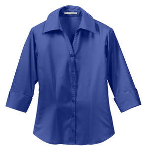 Port Authority Ladies 3/4-Sleeve Open Neck Blouse - Dark/All Blue, Mediterranean