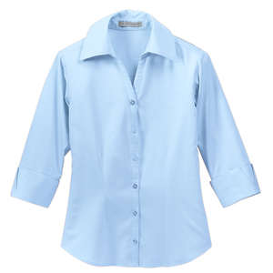 Port Authority Ladies 3/4-Sleeve Open Neck Blouse - Dark/All Blue, Light