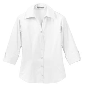 Port Authority Ladies 3/4-Sleeve Open Neck Blouse - Dark/All White