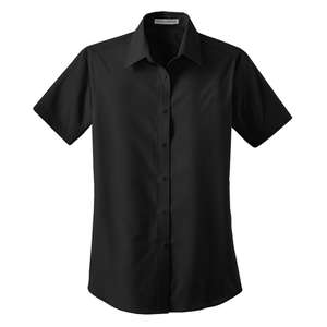 Port Authority Ladies Short Sleeve Value Poplin Shirt - Dark/All Black