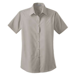 Port Authority Ladies Short Sleeve Value Poplin Shirt - Dark/All Gray