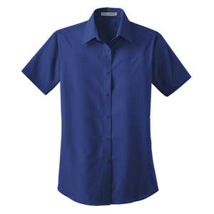 Port Authority Ladies Short Sleeve Value Poplin Shirt - Dark/All Blue, Mediterranean
