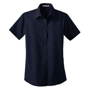 Port Authority Ladies Short Sleeve Value Poplin Shirt - Dark/All Blue, Navy