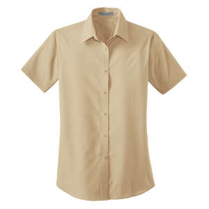 Port Authority Ladies Short Sleeve Value Poplin Shirt - Dark/All Stone