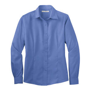 Port Authority Ladies Long Sleeve Non-Iron Twill Shirt - Dark/All Blue, Ultramarine