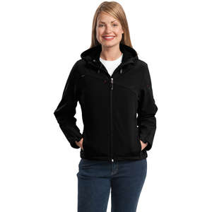 Port Authority Ladies Textured Hooded Soft Shell Jacket - Dark/All