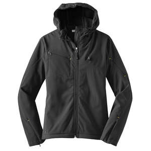 Port Authority Ladies Textured Hooded Soft Shell Jacket - Dark/All Charcoal/Yellow, Lemon