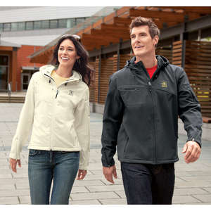 Port Authority Ladies Textured Hooded Soft Shell Jacket - Dark/All