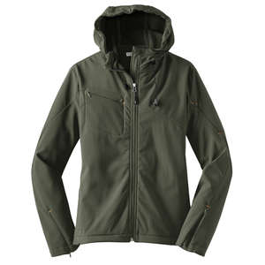 Port Authority Ladies Textured Hooded Soft Shell Jacket - Dark/All Green, Mineral/Orange, Soft