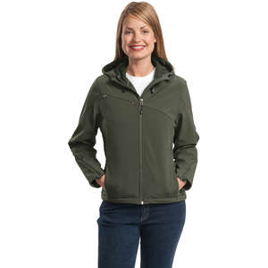 Port Authority Ladies Textured Hooded Soft Shell Jacket - Dark/All