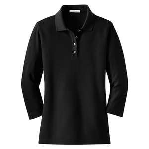 Port Authority Ladies EZCotton Pique 3/4-Sleeve Sport Shirt - Dark/All Black