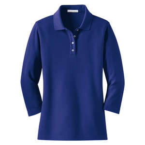 Port Authority Ladies EZCotton Pique 3/4-Sleeve Sport Shirt - Dark/All Blue, Cobalt