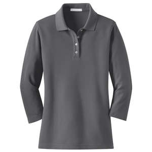 Port Authority Ladies EZCotton Pique 3/4-Sleeve Sport Shirt - Dark/All Gray, Iron