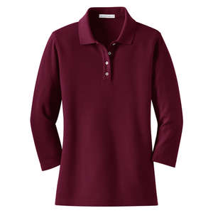 Port Authority Ladies EZCotton Pique 3/4-Sleeve Sport Shirt - Dark/All Maroon