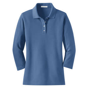 Port Authority Ladies EZCotton Pique 3/4-Sleeve Sport Shirt - Dark/All Blue, Moonlight