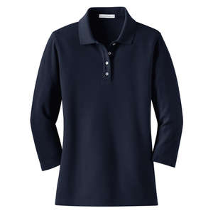 Port Authority Ladies EZCotton Pique 3/4-Sleeve Sport Shirt - Dark/All Blue, Navy