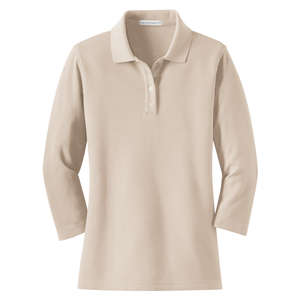 Port Authority Ladies EZCotton Pique 3/4-Sleeve Sport Shirt - Dark/All Oyster
