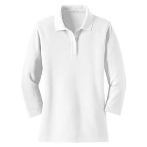 Port Authority Ladies EZCotton Pique 3/4-Sleeve Sport Shirt - Dark/All White