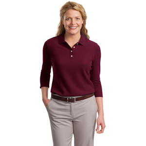 Port Authority Ladies EZCotton Pique 3/4-Sleeve Sport Shirt - Dark/All 