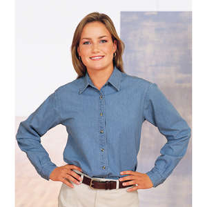 Port and Company Ladies Long Sleeve Value Denim Shirt - Dark/All