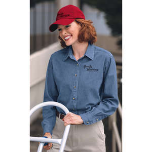 Port and Company Ladies Long Sleeve Value Denim Shirt - Dark/All