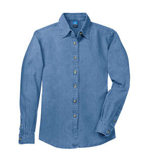 Port and Company Ladies Long Sleeve Value Denim Shirt - Dark/All Blue, Faded