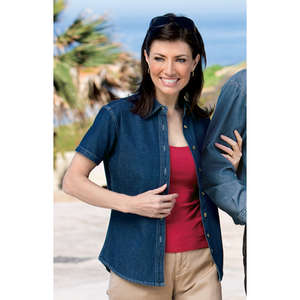 Port and Company Ladies Short Sleeve Value Denim Shirt - Dark/All 