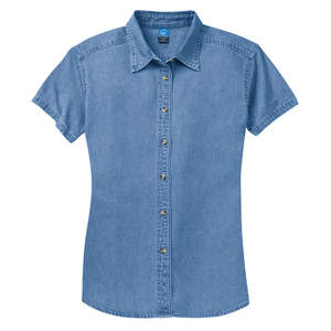 Port and Company Ladies Short Sleeve Value Denim Shirt - Dark/All Blue, Faded