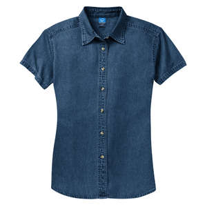 Port and Company Ladies Short Sleeve Value Denim Shirt - Dark/All Blue, Ink