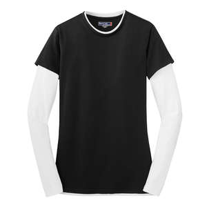Sport-Tek Ladies Long Sleeve Double Layer T-Shirt - Dark/All Black/White