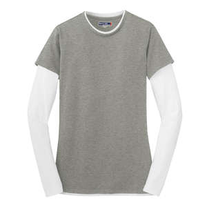 Sport-Tek Ladies Long Sleeve Double Layer T-Shirt - Dark/All Gray, Heather/White