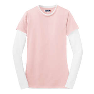 Sport-Tek Ladies Long Sleeve Double Layer T-Shirt - Dark/All Pink, Light/White