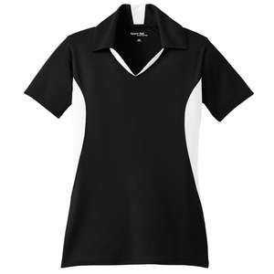 Sport-Tek Ladies Side Blocked Micropique Sport-Wick Sport Shirt - Dark/All Black/White