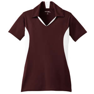 Sport-Tek Ladies Side Blocked Micropique Sport-Wick Sport Shirt - Dark/All Maroon/White