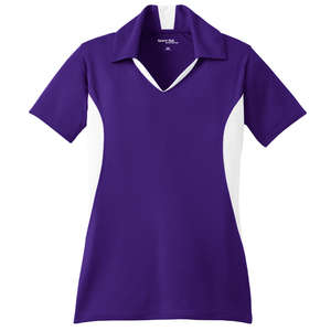 Sport-Tek Ladies Side Blocked Micropique Sport-Wick Sport Shirt - Dark/All Purple/White