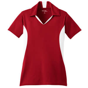 Sport-Tek Ladies Side Blocked Micropique Sport-Wick Sport Shirt - Dark/All Red/White