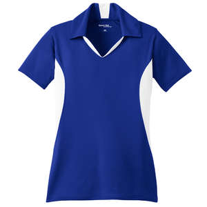 Sport-Tek Ladies Side Blocked Micropique Sport-Wick Sport Shirt - Dark/All Blue, Royal/White