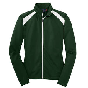 Sport-Tek Ladies Tricot Track Jacket - Dark/All Green, Forest/White