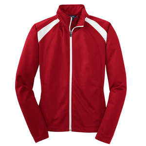 Sport-Tek Ladies Tricot Track Jacket - Dark/All Red/White
