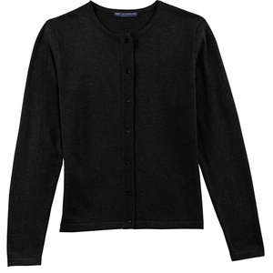 Port Authority Signature Ladies Fine-Gauge Crewneck Cardigan Sweater - Dark/All Black